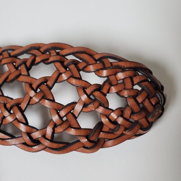 Lauren Ralph Lauren Wide Woven Brown Leather Belt Large Ring Buckle Length 38" - Picture 5 of 7